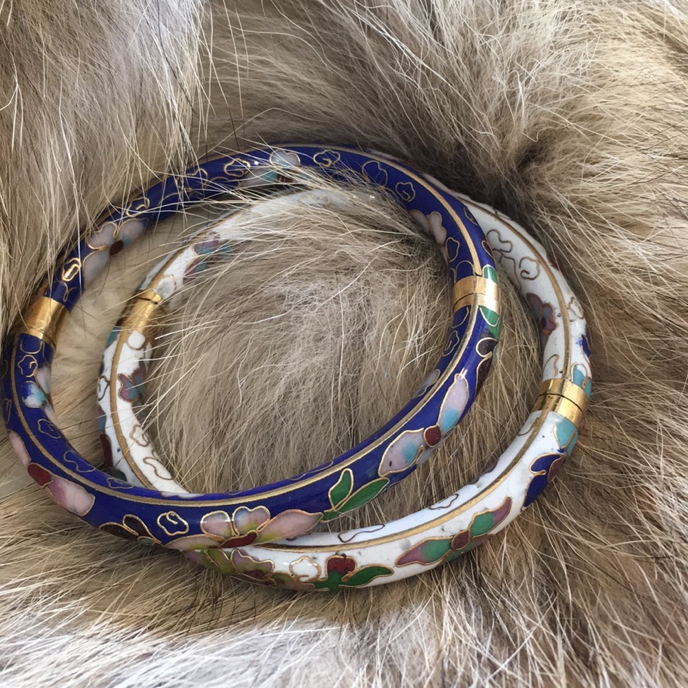 💜HP 💜 cloisonné Bangle set floral gold bracelet